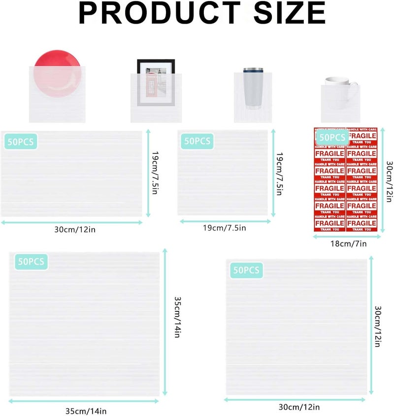 Ickimee 260pcs Cushioning Foam Pouches Moving Supplies, 4 Sizes (14x14inch,12x12inch,12x7.5inch,7.5x7.5inch) Use Packing Supplies for Moving, Packaging, Storage Incidental 60 Fragile Stickers, clear - Image 3